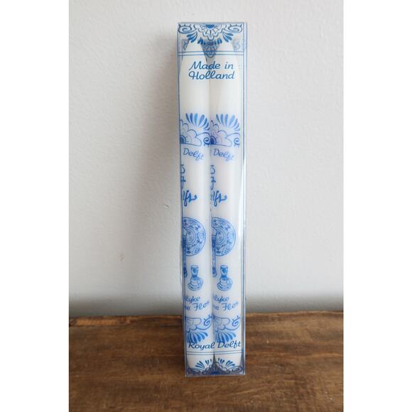 Set of 2 Royal Delft Blue & White Taper Candles Made in Holland NIB - Picture 1 of 2